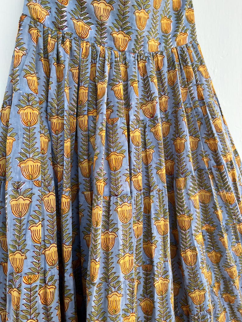 Cotton printed skirt | beautiful hand block printed long skirt | tier skirt | buttercup floral print skirt | smocked skirts