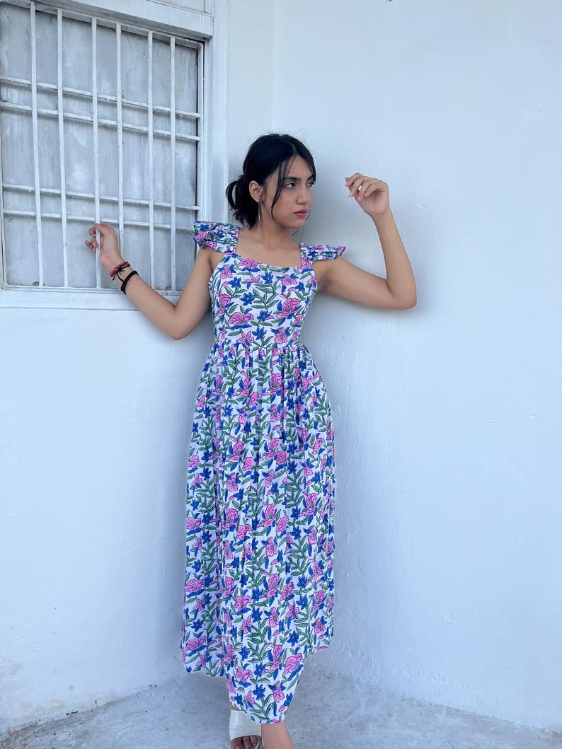 Hand block printed maxi, Back tie dress, floral maxi, Indian cotton long maxi