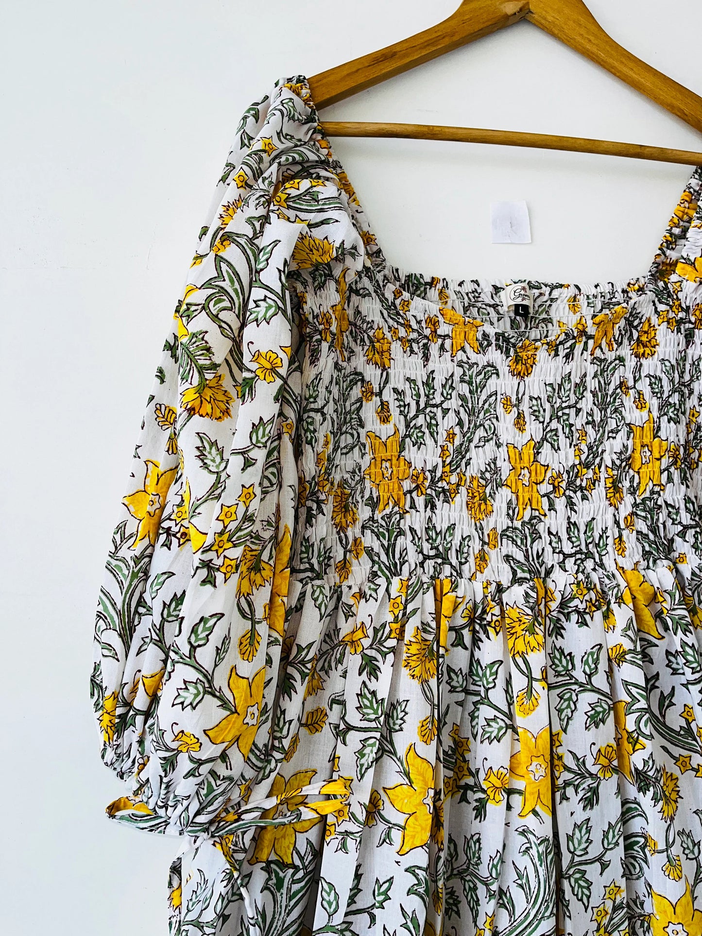 Cotton hand block printed yellow floral maxi - Bohemian maxi dress