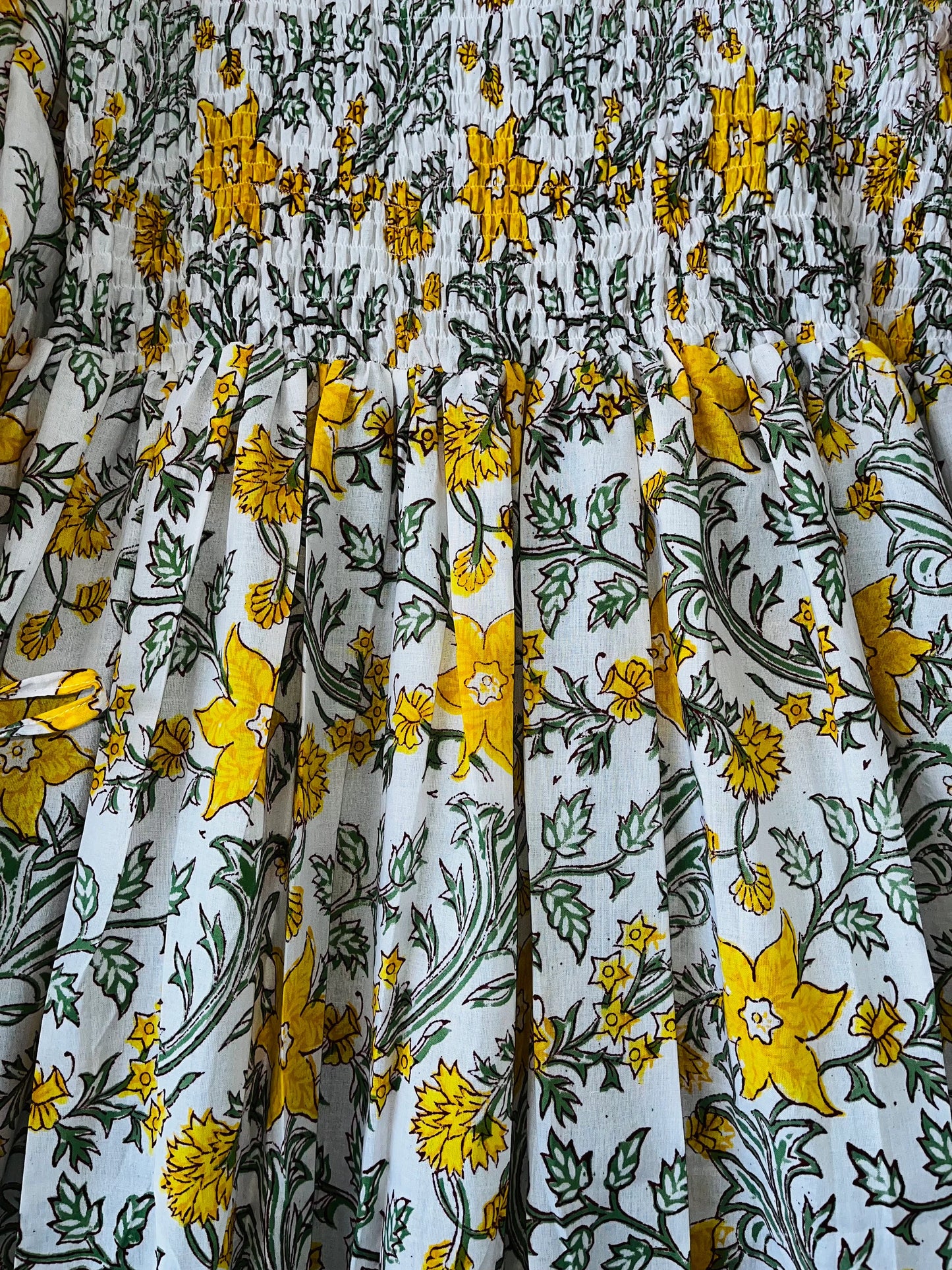 Cotton hand block printed yellow floral maxi - Bohemian maxi dress