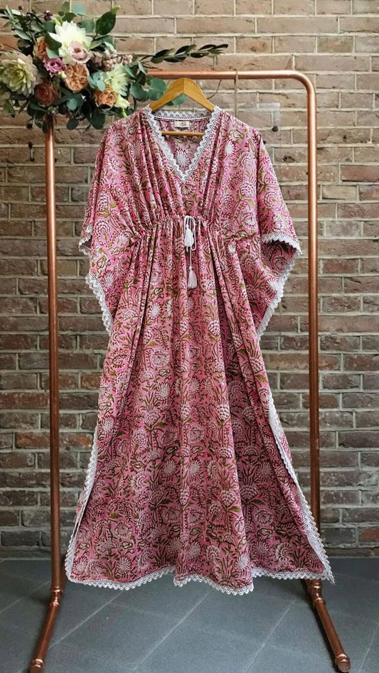 Floral printed kaftan | beachwear dress | hand block print cotton kaftan | women's cover-ups