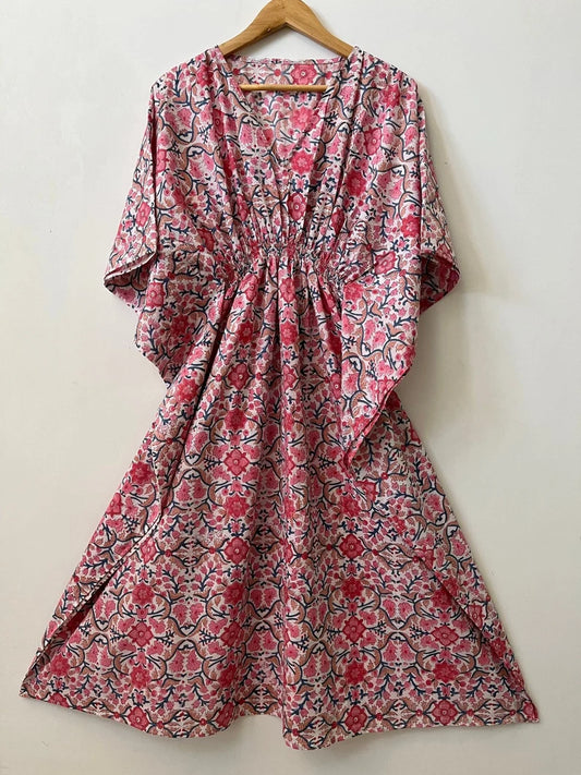 Floral printed kaftan | beachwear dress | hand block print cotton kaftan | women's cover-ups