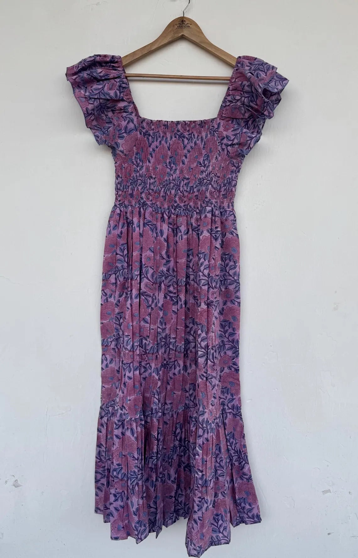 Purple Floral Cotton Dress | Women Partywear Outfit | Ladies Comfy Summer Maxi