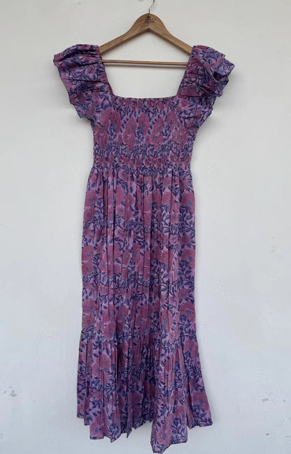 Purple Floral Cotton Dress | Women Partywear Outfit | Ladies Comfy Summer Maxi
