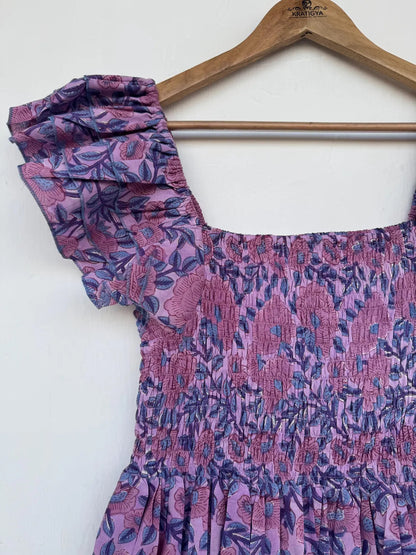 Purple Floral Cotton Dress | Women Partywear Outfit | Ladies Comfy Summer Maxi
