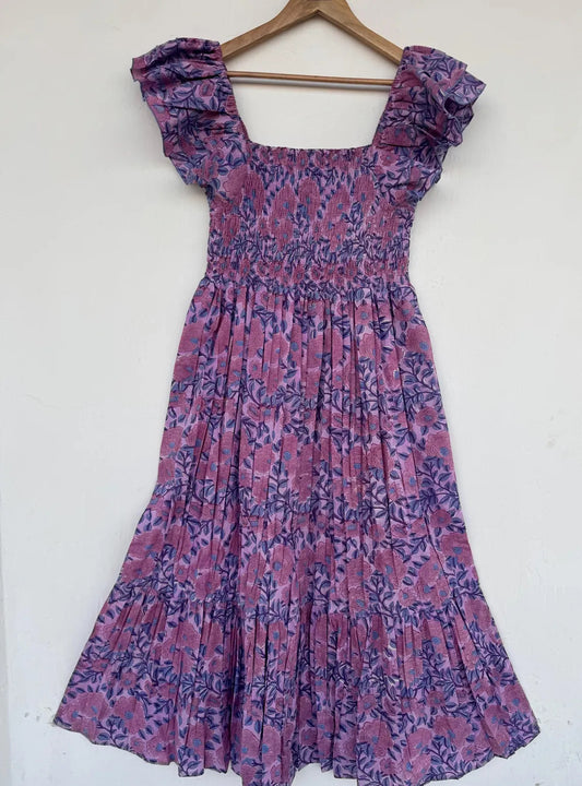 Purple Floral Cotton Dress | Women Partywear Outfit | Ladies Comfy Summer Maxi