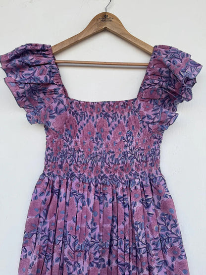 Purple Floral Cotton Dress | Women Partywear Outfit | Ladies Comfy Summer Maxi