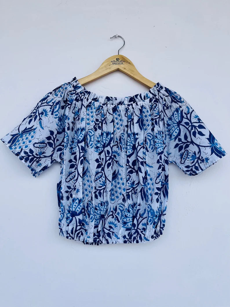 Hand block printed top | beautiful ruffle neck top | floral printed top